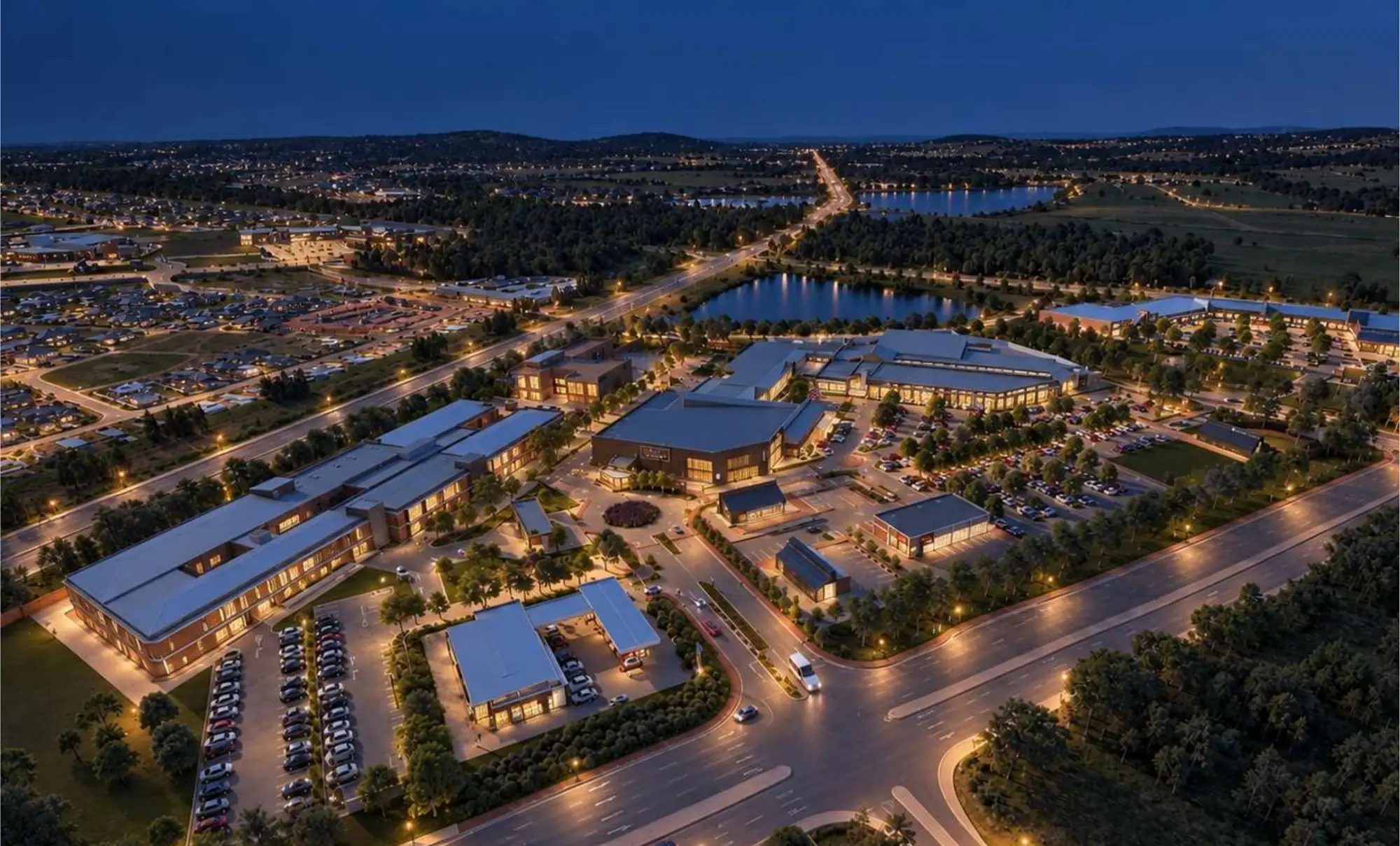 Aerial artist's impression of the Wijnland Precinct at dusk